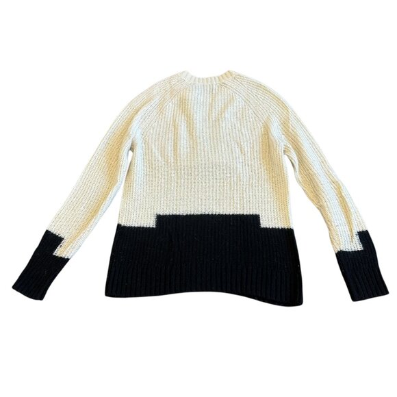 Madewell Color Block Sweater Off-White Black Stretch Wool Blend Size Medium - Picture 6 of 11